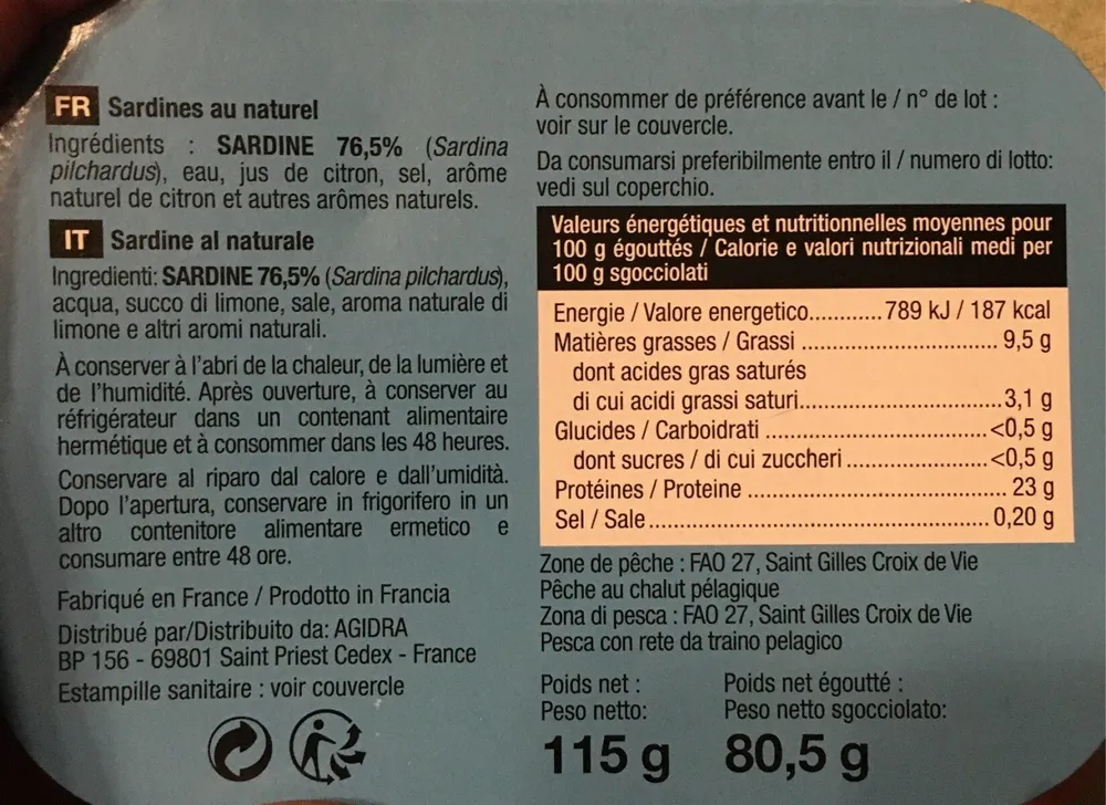 Sardines sans arête