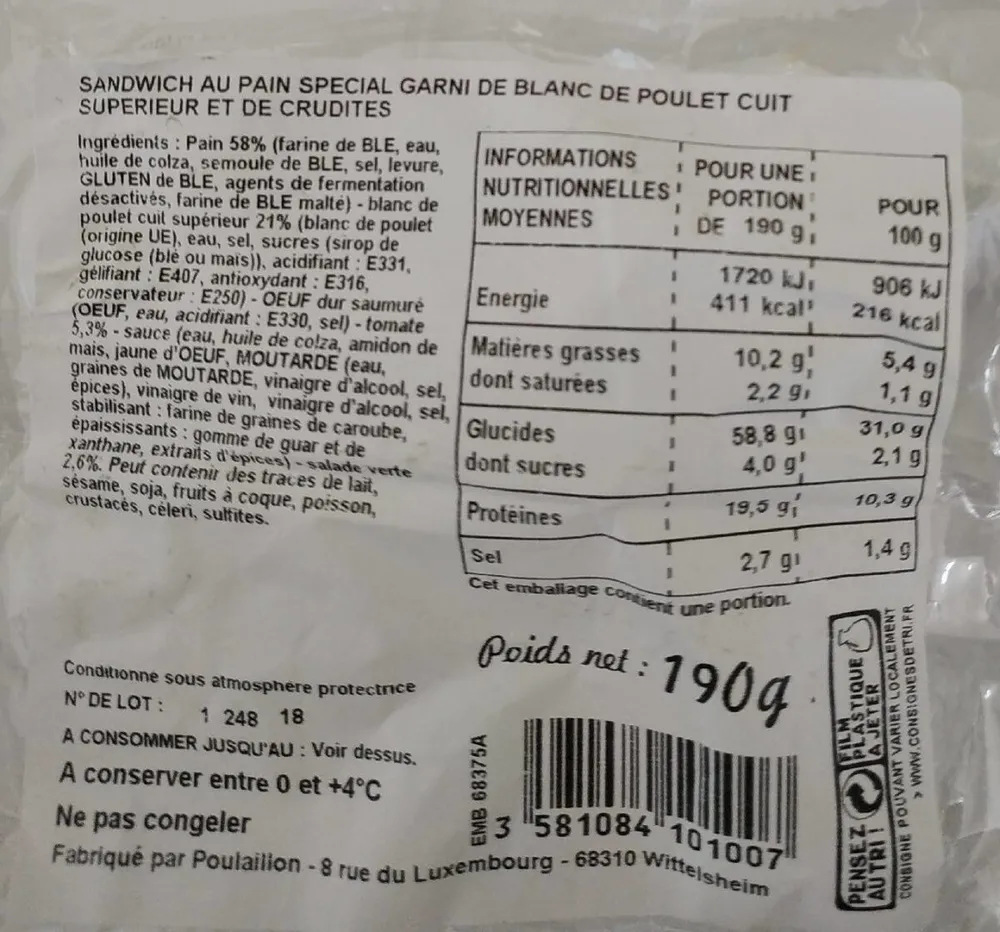 Le casse-croûte - Sandwich Pavé Poulet