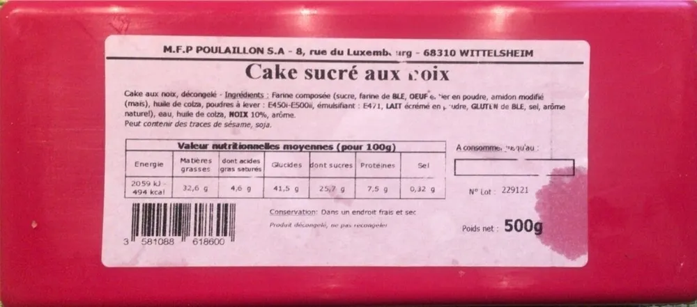 Cake sucre aux noix