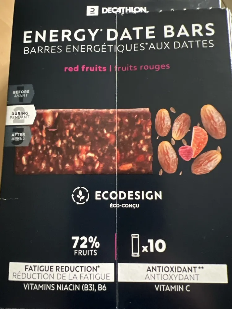 Energy date bar fruit rouges x10