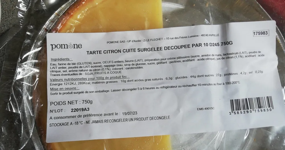 TARTE CITRON SURGELÉE