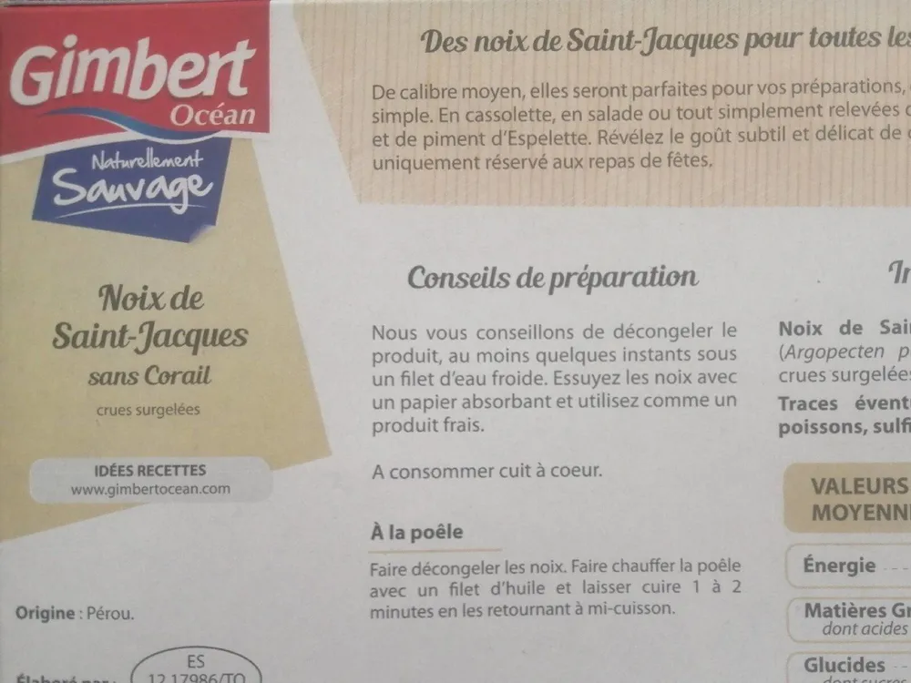 Noix de Saint Jacques sans corail