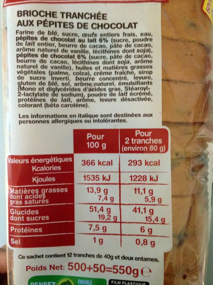 La gâche tranchée aux pépites de chocolat