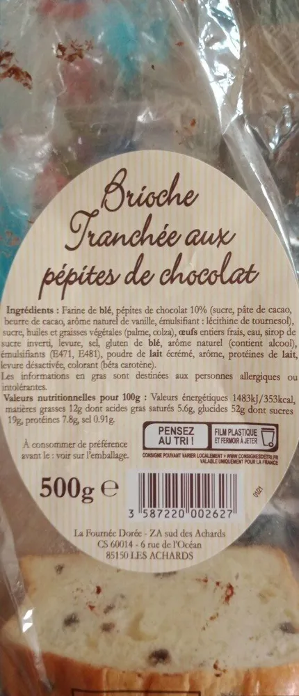 Brioche tranchée aux pépites de chocolat