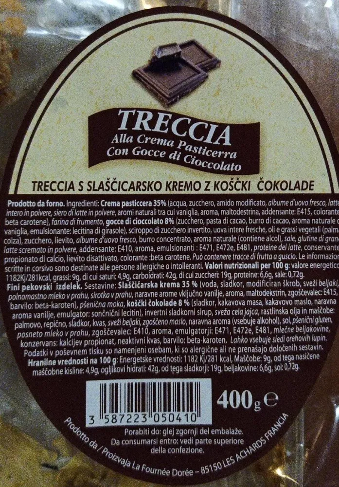 Tresse à  la crème pâtissière et pépites de chocolat