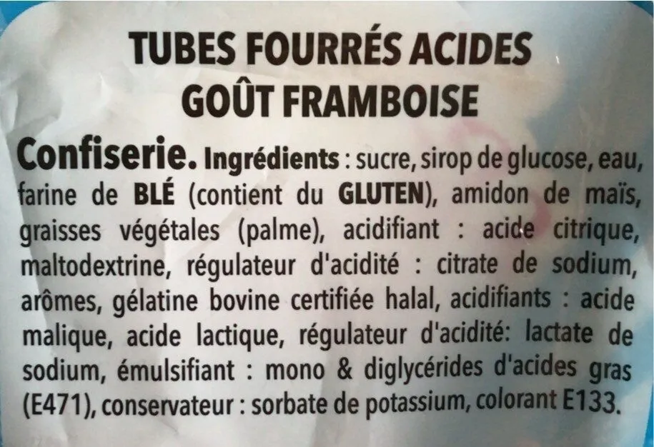 Tubes fourrés acides gout framboise