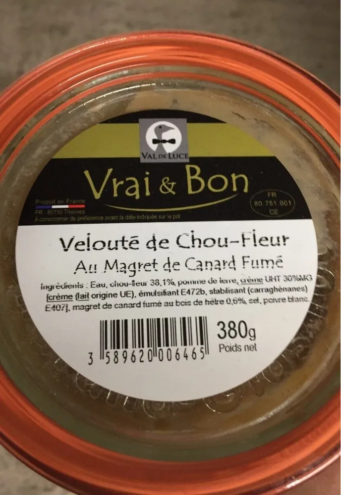 Velouté de chou fleur au magret de canard fumé