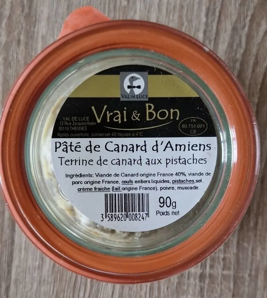 Pâte de canard d'Amiens terrine de canard aux pistaches