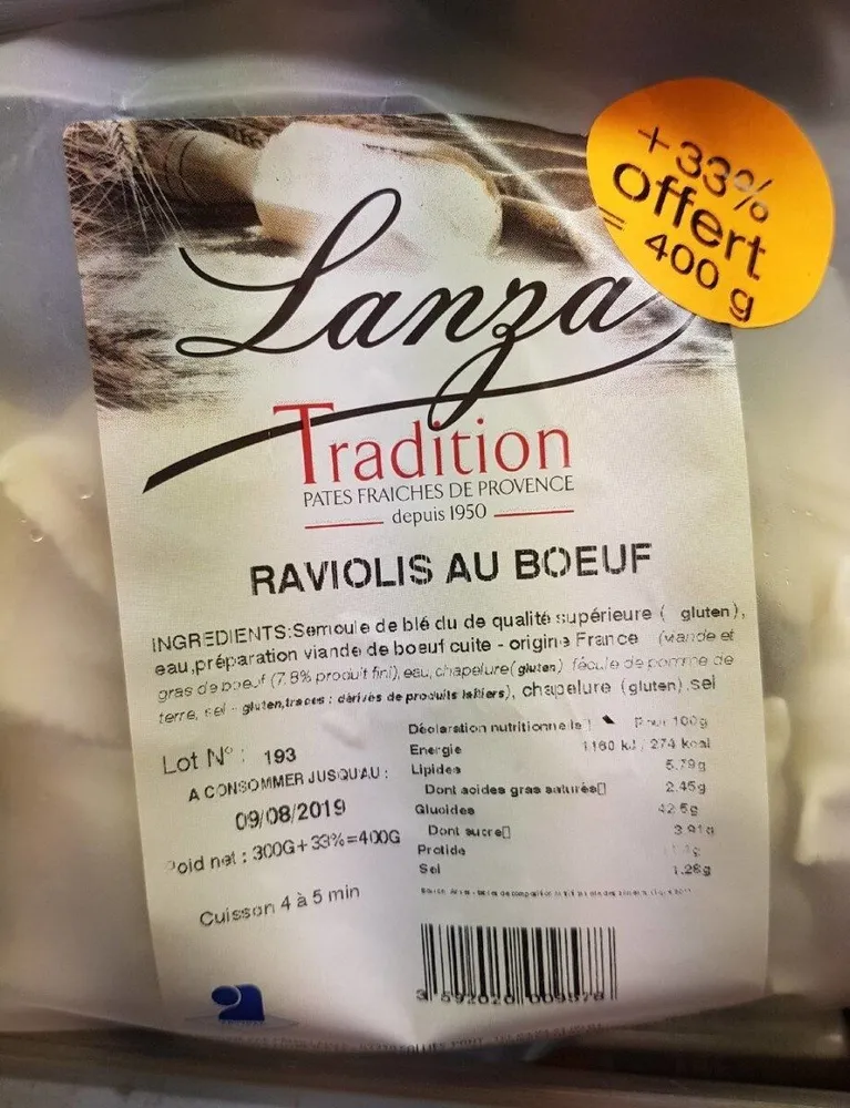 Lanza raviolis au boeuf