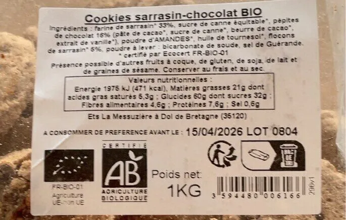 Cookie sarrasin pépites de chocolat