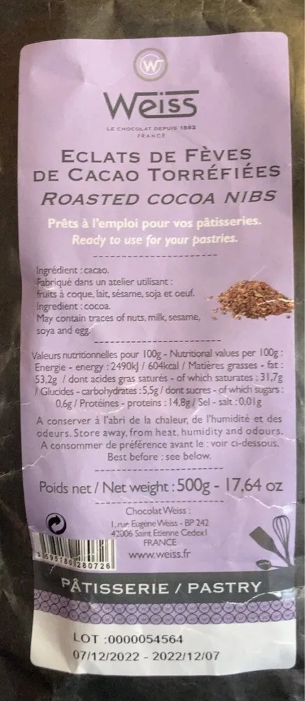 Eclats de fèves de cacao torréfiées