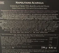 Chocolat Noir 70% - Napolitain Acariga Aux éclats De Fève
