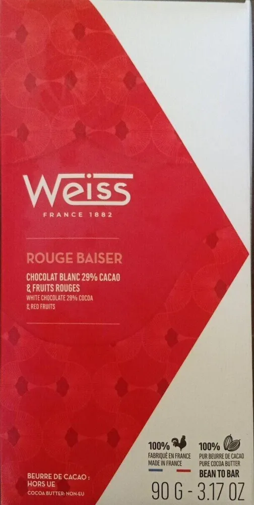 Chocolat blanc rouge baiser 29% de cacao et fruits rouges