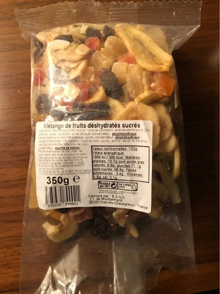 Mélange de fruits déshydratés sucrés