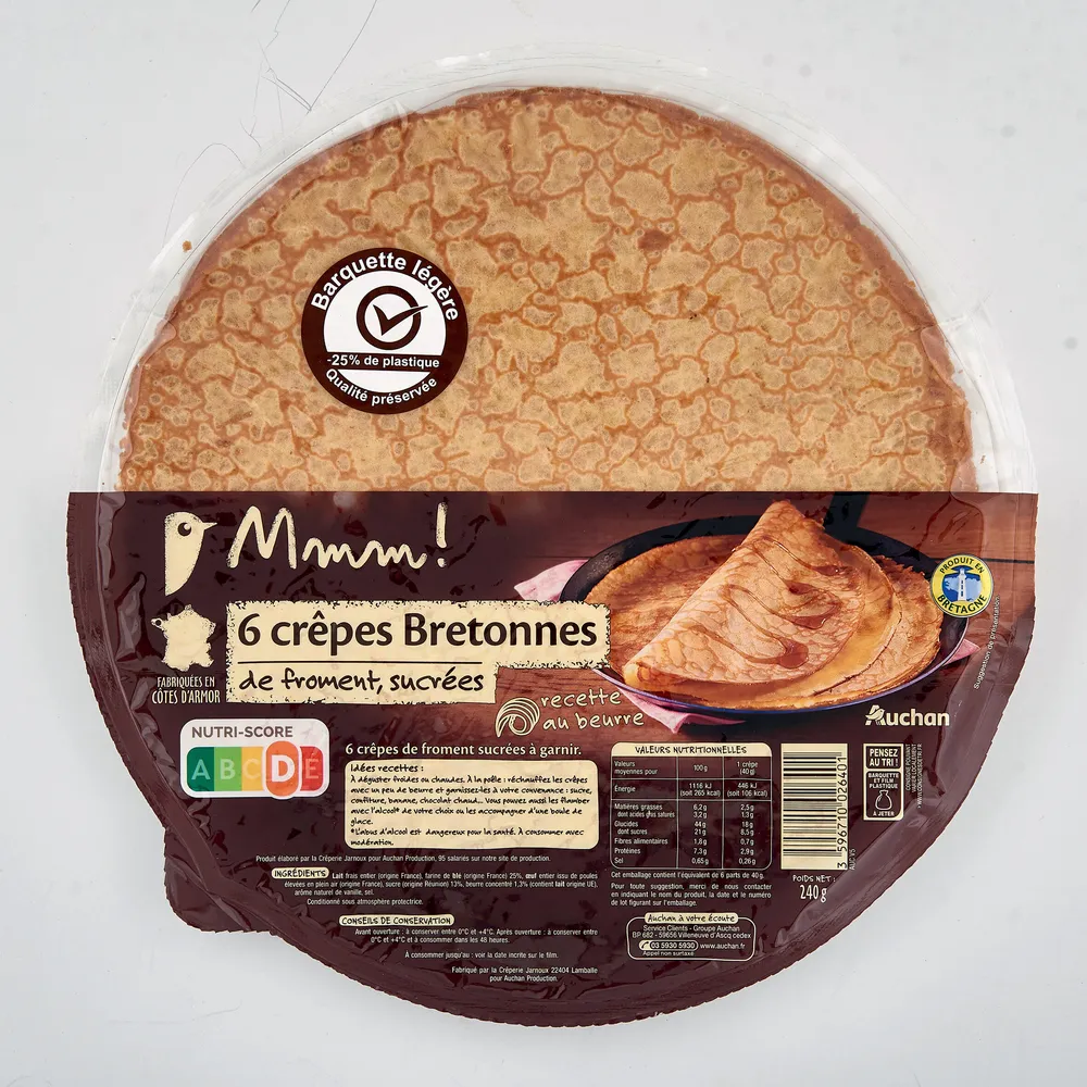 6 crêpes Bretonnesde froment, sucréesA table en Côte d'Armor