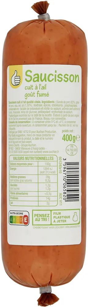 Saucisson cuit à l'ail goût fumé