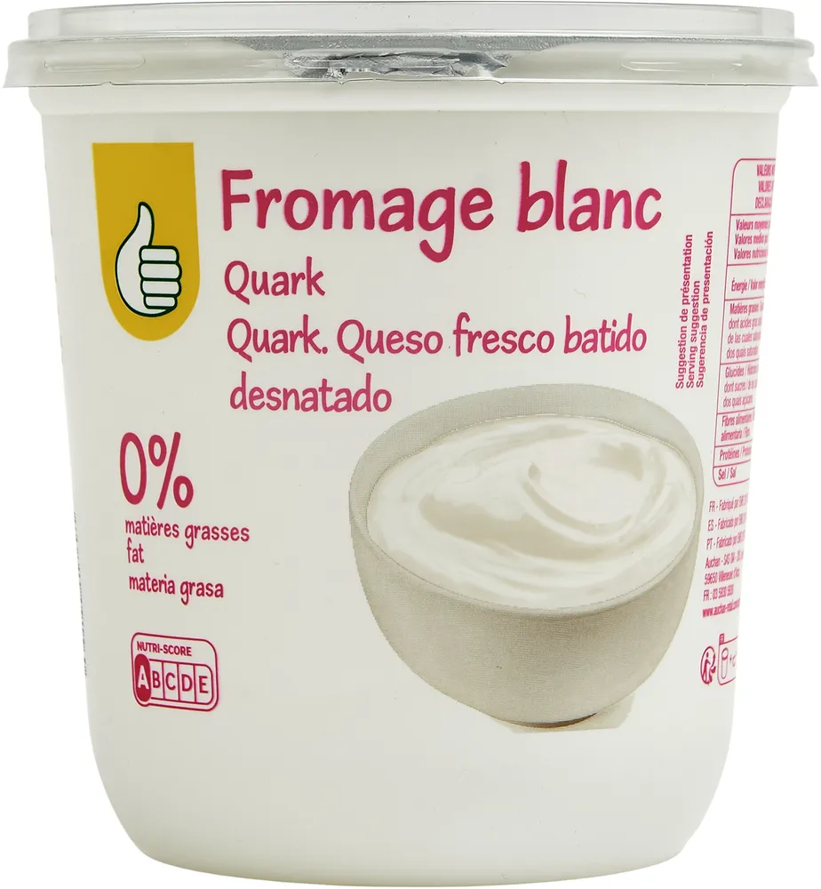 Fromage blanc0% de matières grassespossibilité Picto : Lait Origine France