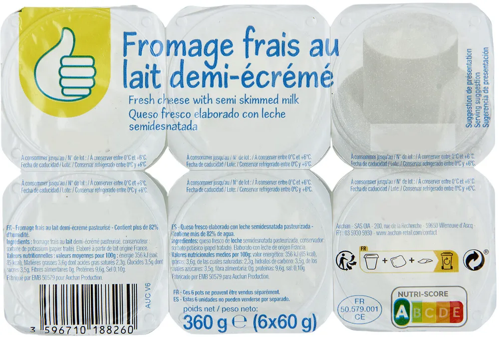 Fromage frais au lait demi-écrémé