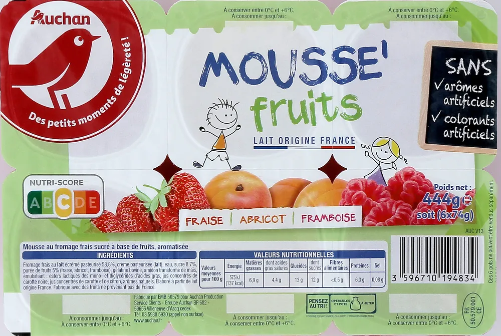 MOUSSE' FRUITSSANS arômes artificielscolorants artificiels