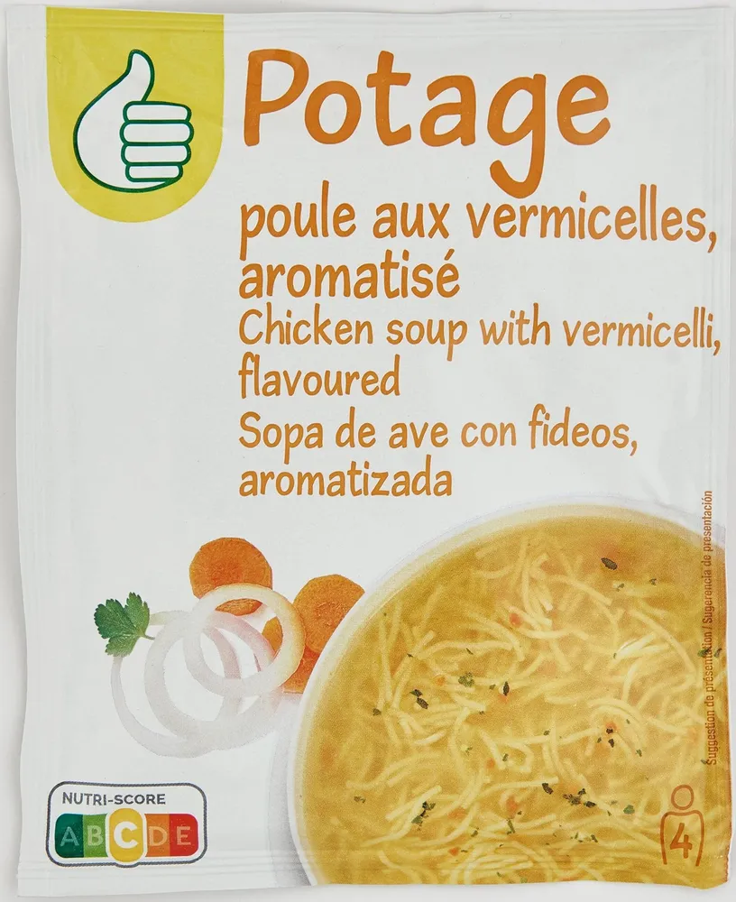 Potage façon poule aux vermicelles, aromatisé