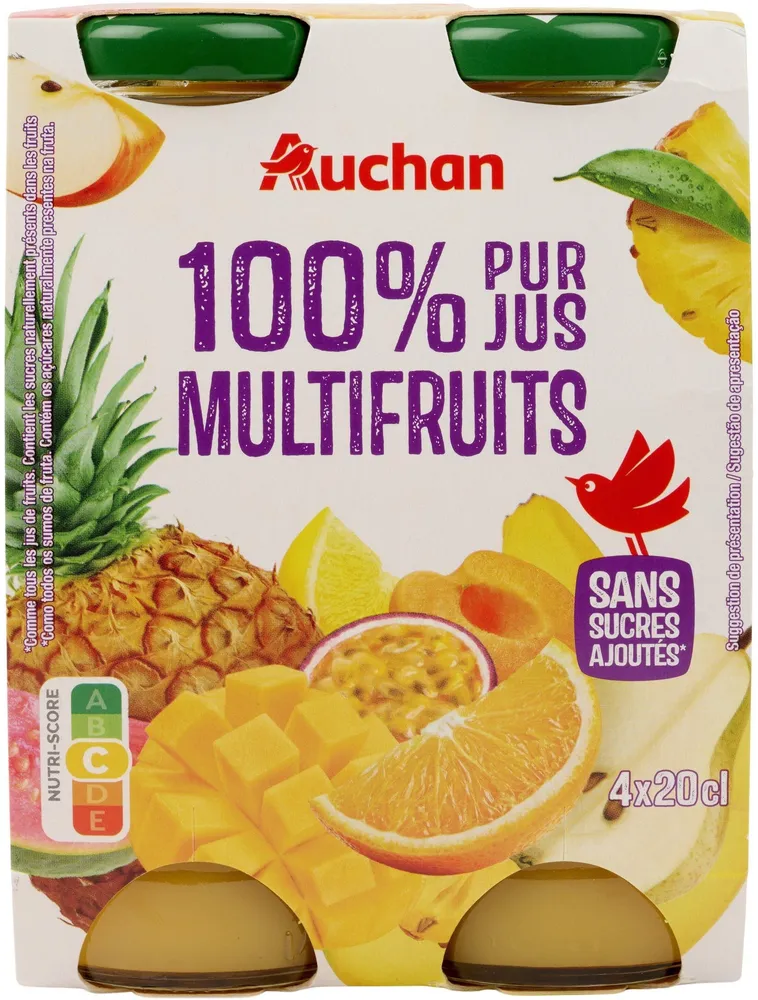 100% Pur jus multifruitsSans sucres ajoutés** Comme tous les jus de fruits. Contient les sucres naturellement présents dans les fruits.