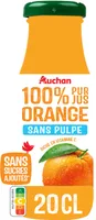 100% Pur jusOrange sans pulpeRiche en vitamine CSans sucres ajoutés** Comme tous les jus de fruits. Contient les sucres naturellement présents dans les fruits.