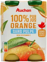 100% Pur jusOrange sans pulpeRiche en vitamine CSans sucres ajoutés** Comme tous les jus de fruits. Contient les sucres naturellement présents dans les fruits.