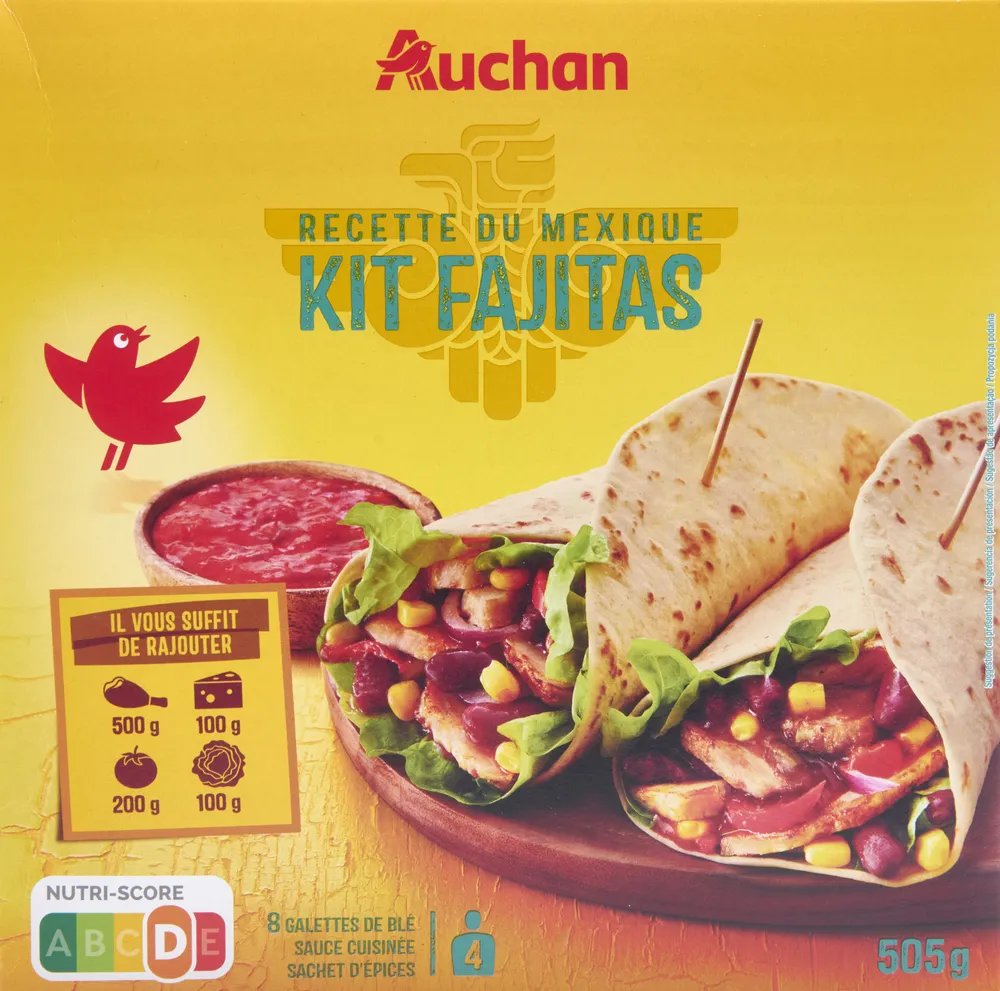 Kit fajitas 8 galettes de blé + sauce cuisinée +sachet d'épices