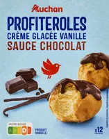 Profiterolescrème glacée vanillesauce chocolat