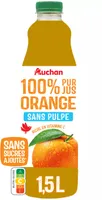 100% Pur jus Orangesans pulpeRiche en vitamines CSans sucres ajoutés** Comme tous les jus de fruits. Contient les sucres naturellement présents dans les fruits.