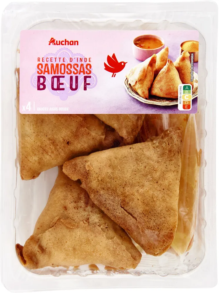RECETTE DES INDESsamossas bœuf sauce aigre douce4 samossas + 2 sachets de sauce