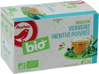 AUCHAN BIO Infusion Verveine et menthe poivrée biologique