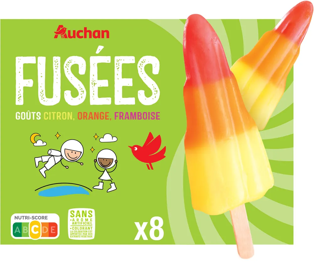 Fusées goûts citron, orange et framboise