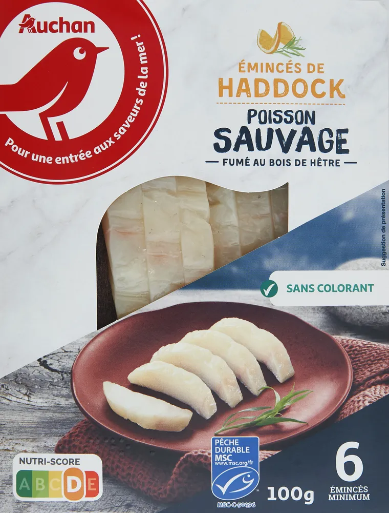 Emincés de haddock sans colorant - poisson sauvage - fumé au bois de hêtre