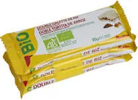 Double galette de riz fourrée noisette-cacao issue de l'agriculture biologique