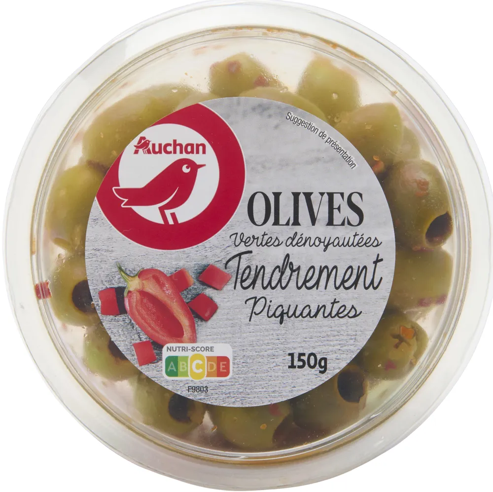 Olives vertes dénoyautées tendrement piquantes