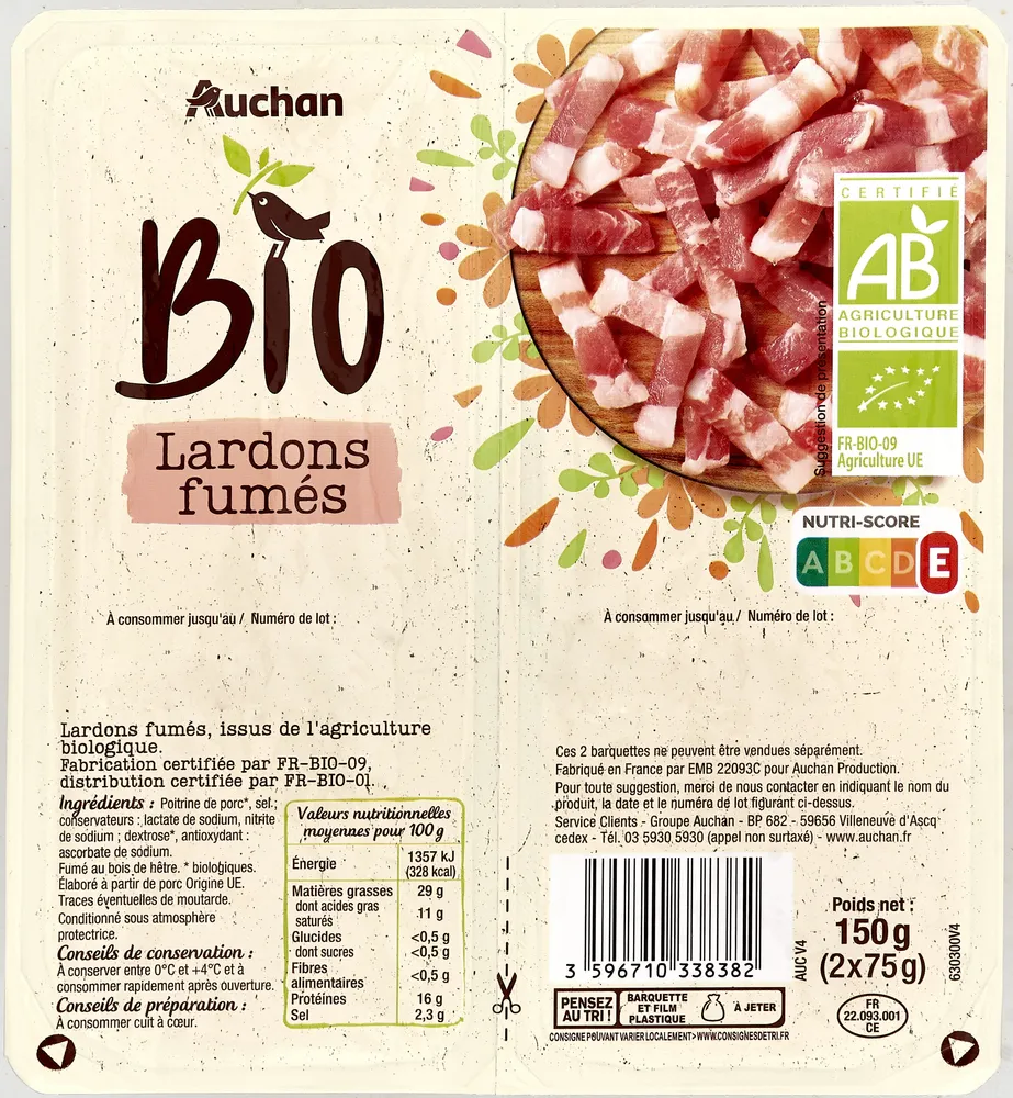 Lardons fumes issus de l'agriculture biologique