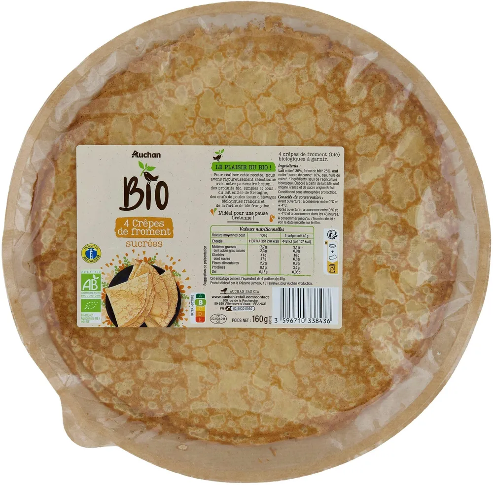 4 crêpes de froment sucrées issues de l'agriculture biologique