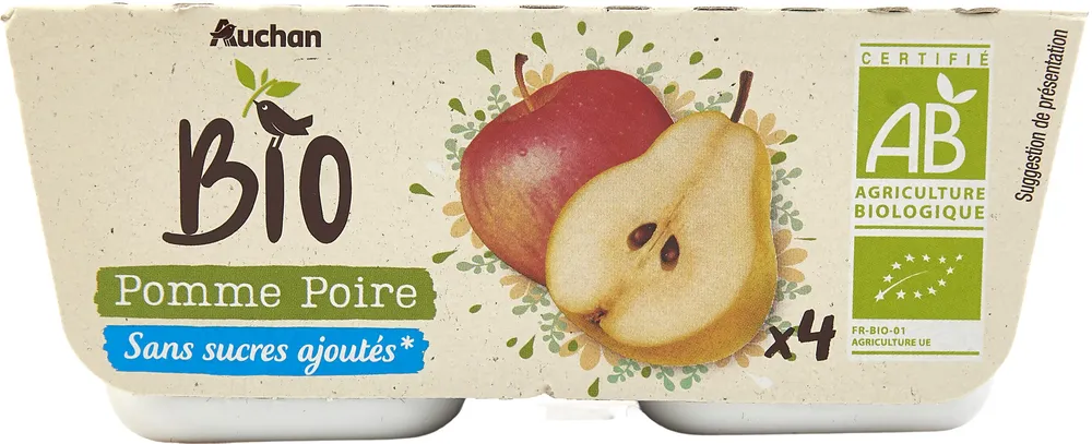 sans sucres ajoutés* POMME POIREissu de l'agriculture biologique * conformément à la réglementation en vigueur. Contient des sucres naturellement présents.