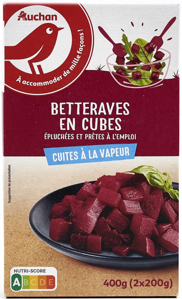 Betteraves en cubes – cuites à la vapeur – épluchées et prêtes à l'emploi