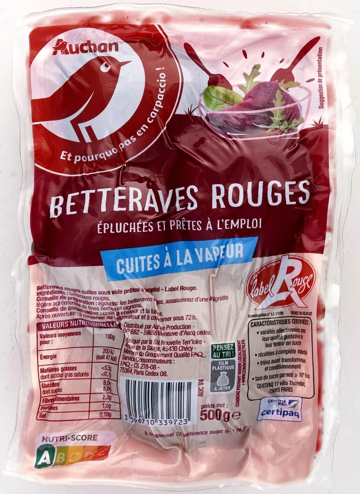 Betteraves rouges – cuites à la vapeur - épluchées et prêtes à l'emploi - Label Rouge