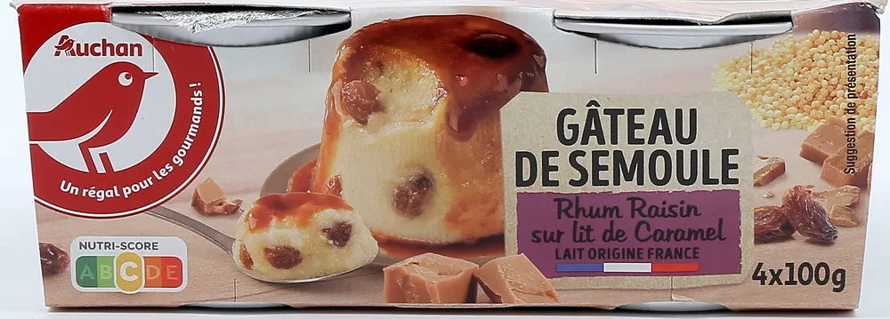 AUCHAN COEUR Gateau de semoule rhum raisins sur lit de caramel