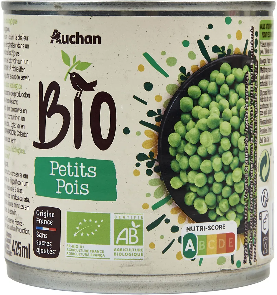 Petits pois biologiques sans sucres ajoutés*