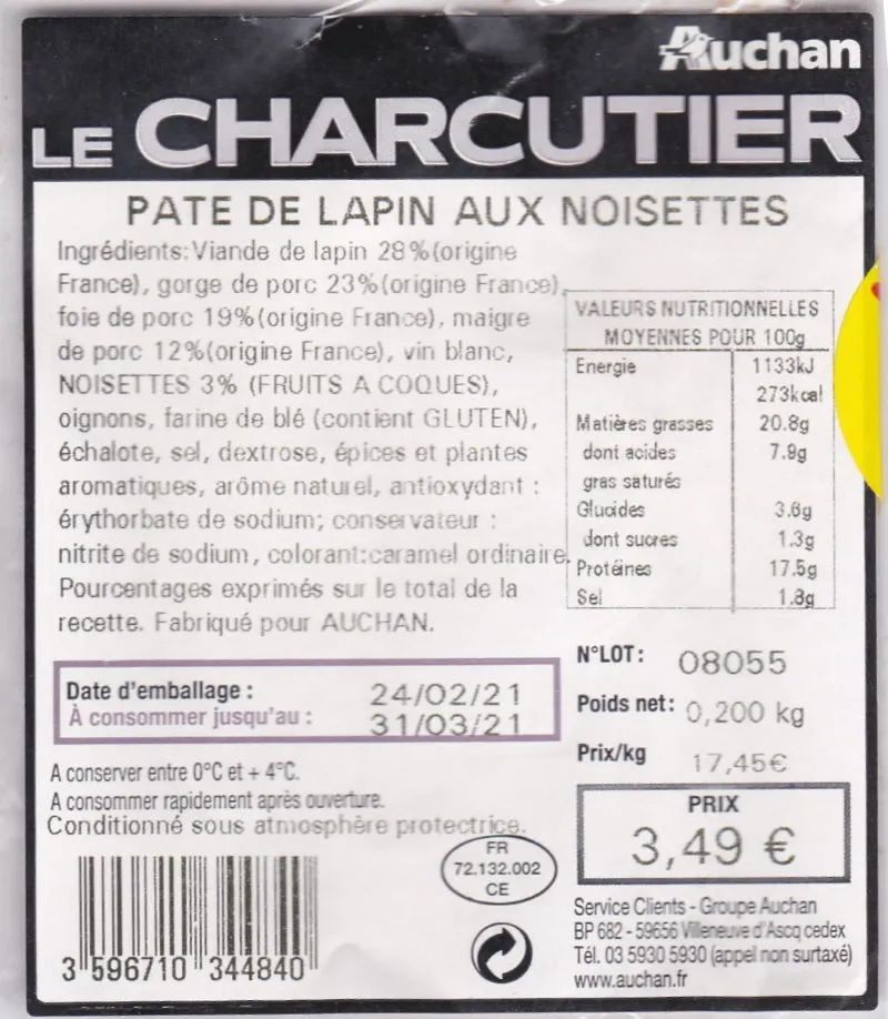 Le Charcutier pâté de lapin aux noisettes