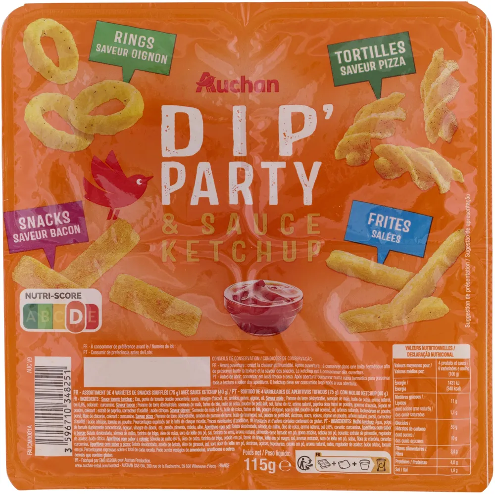 Dip'party : saveur salée, saveur bacon, saveur pizza, saveur oignon et sa sauce ketchup