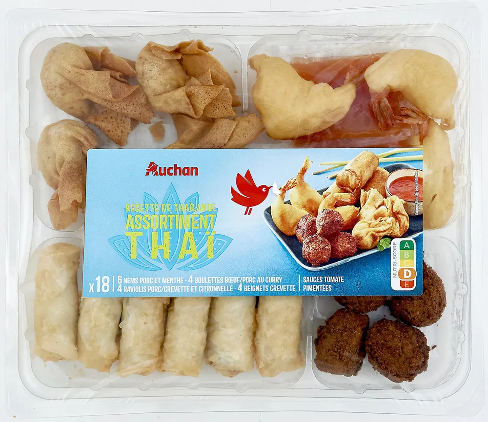 Recette de thailandeassortiment thaix186 nems porc menthe4 boulettes boeuf/porc curry4 raviolis porc/crevette et citronnelle4 beignets crevettesauces pimentees