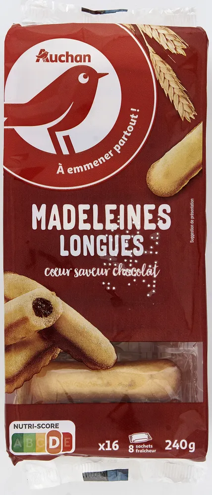 Madeleines longues coeur saveur chocolat