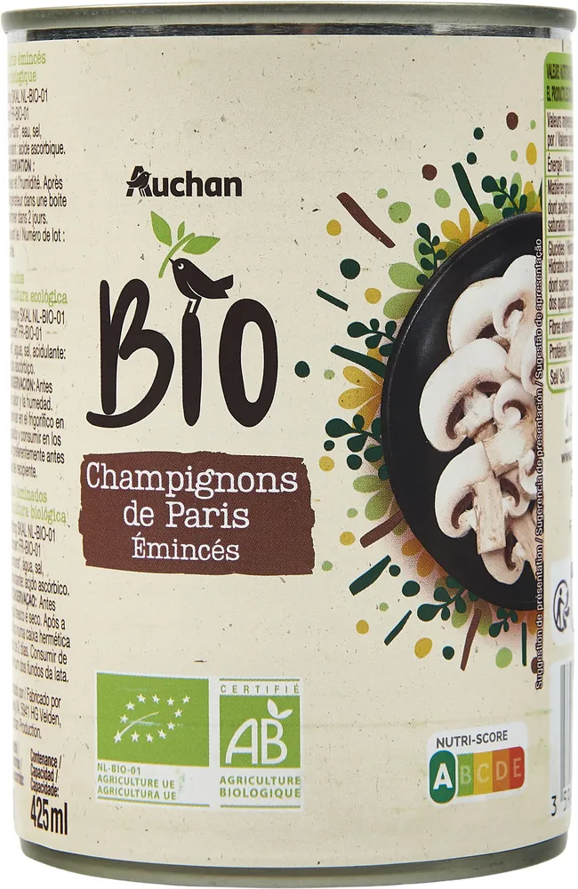 Champignons de Paris émincés biologiques