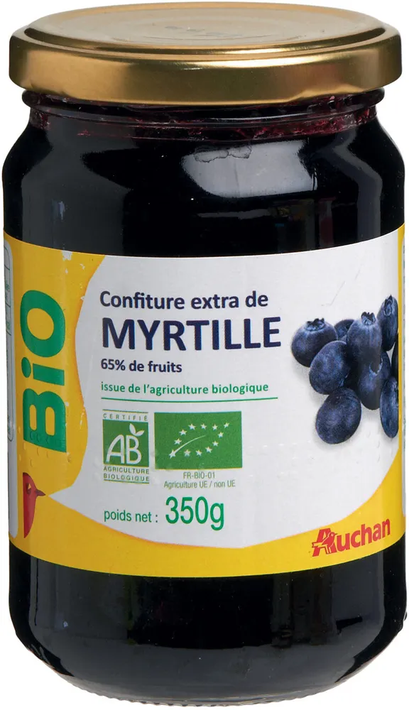 Confiture extra de myrtille 65% de fruits issue de l'agriculture biologique