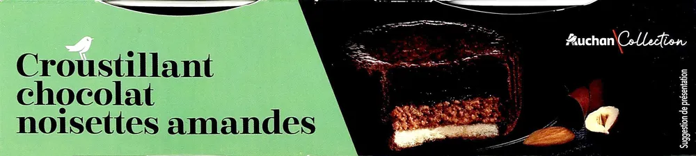 Croustillant chocolat, noisettes, amandes. Dessert au chocolat noir, aux noisettes et aux amandes